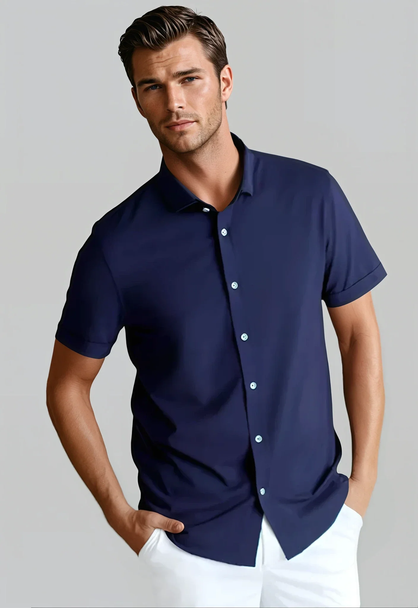 Elegant Buki Cinqo 'Single Shot' Short Sleeve Shirt - Blue Night Fast