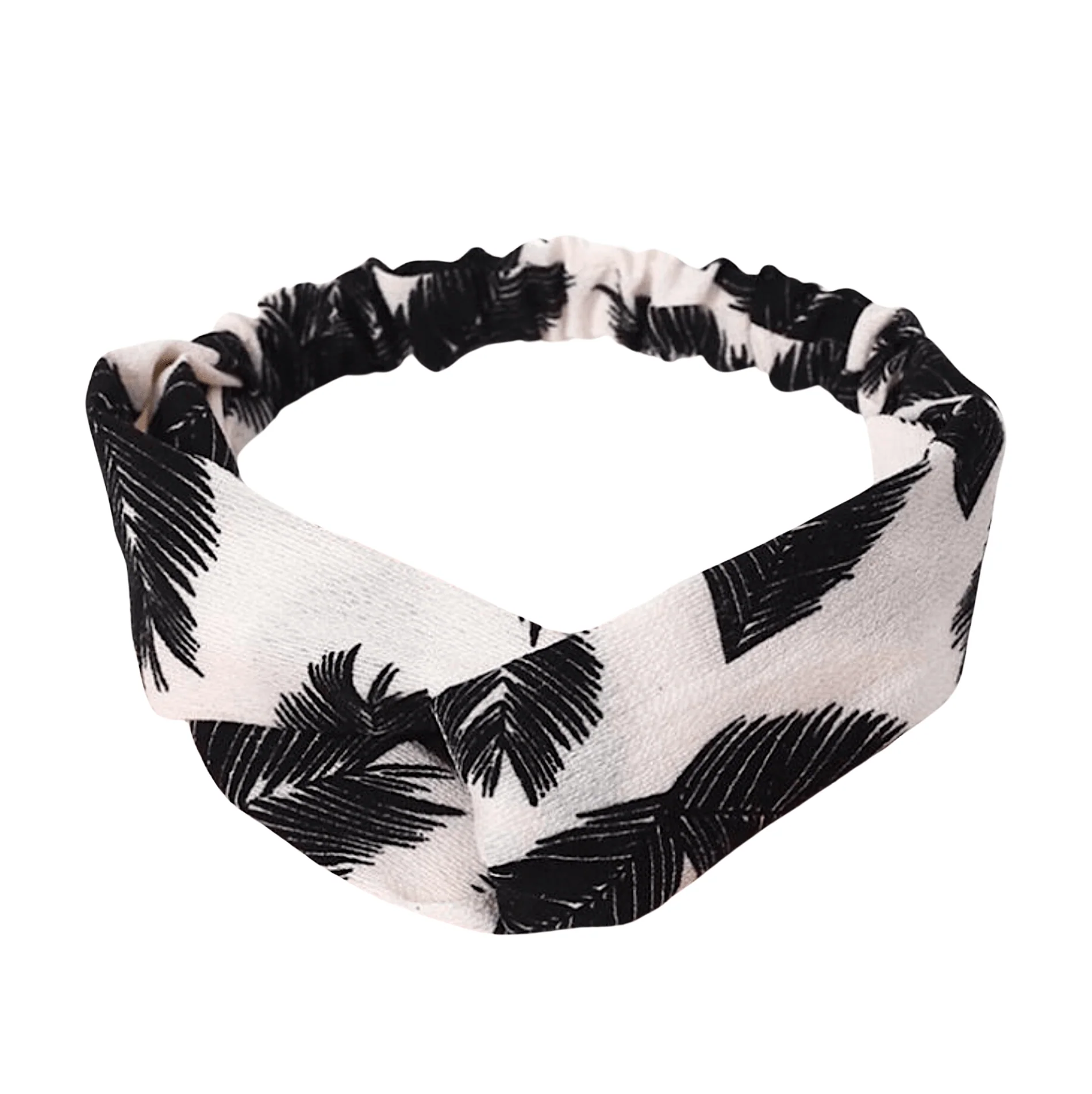 Certified Black White Palm Leaves Twisted Headband Crafted