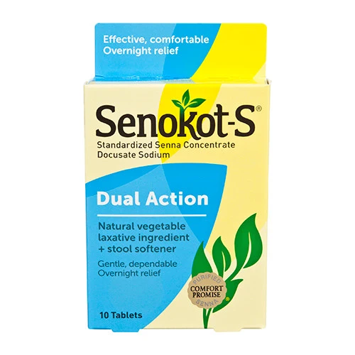 Durable Senokot-S Natural Vegetable Laxative Plus Stool Softener Tablets 10 Ea Original