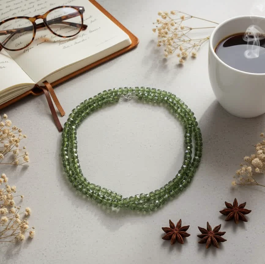 Unique MGR Women's Faceted Peridot Crystal Necklace Long Beaded Necklace Artisan