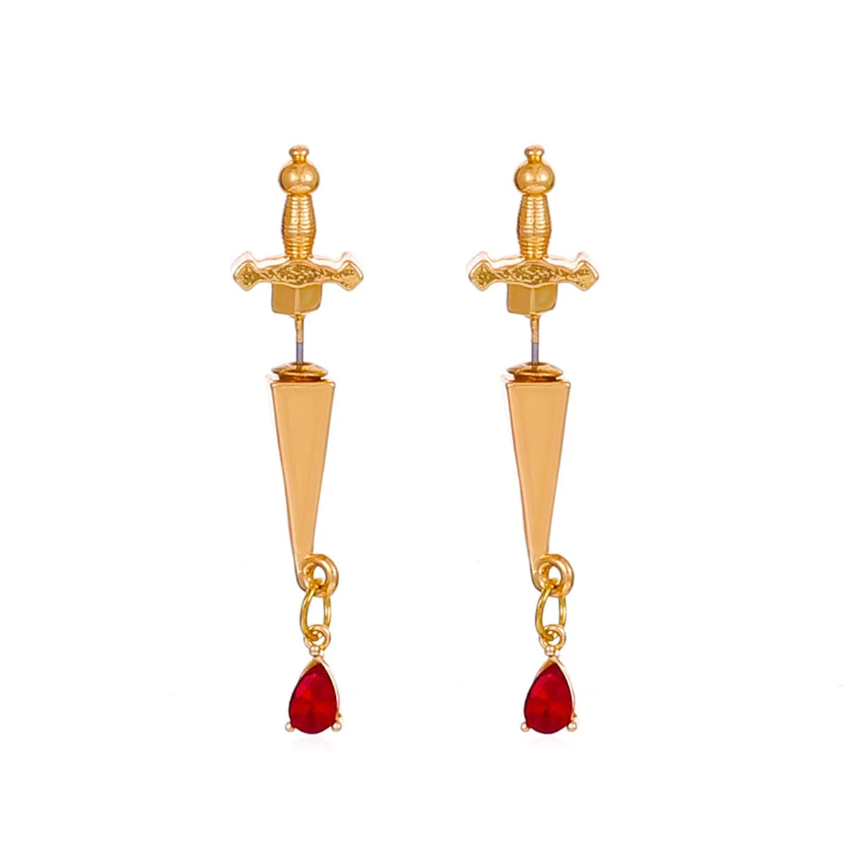Green Red Crystal Goldtone Sword Ear Jackets Eco-Friendly