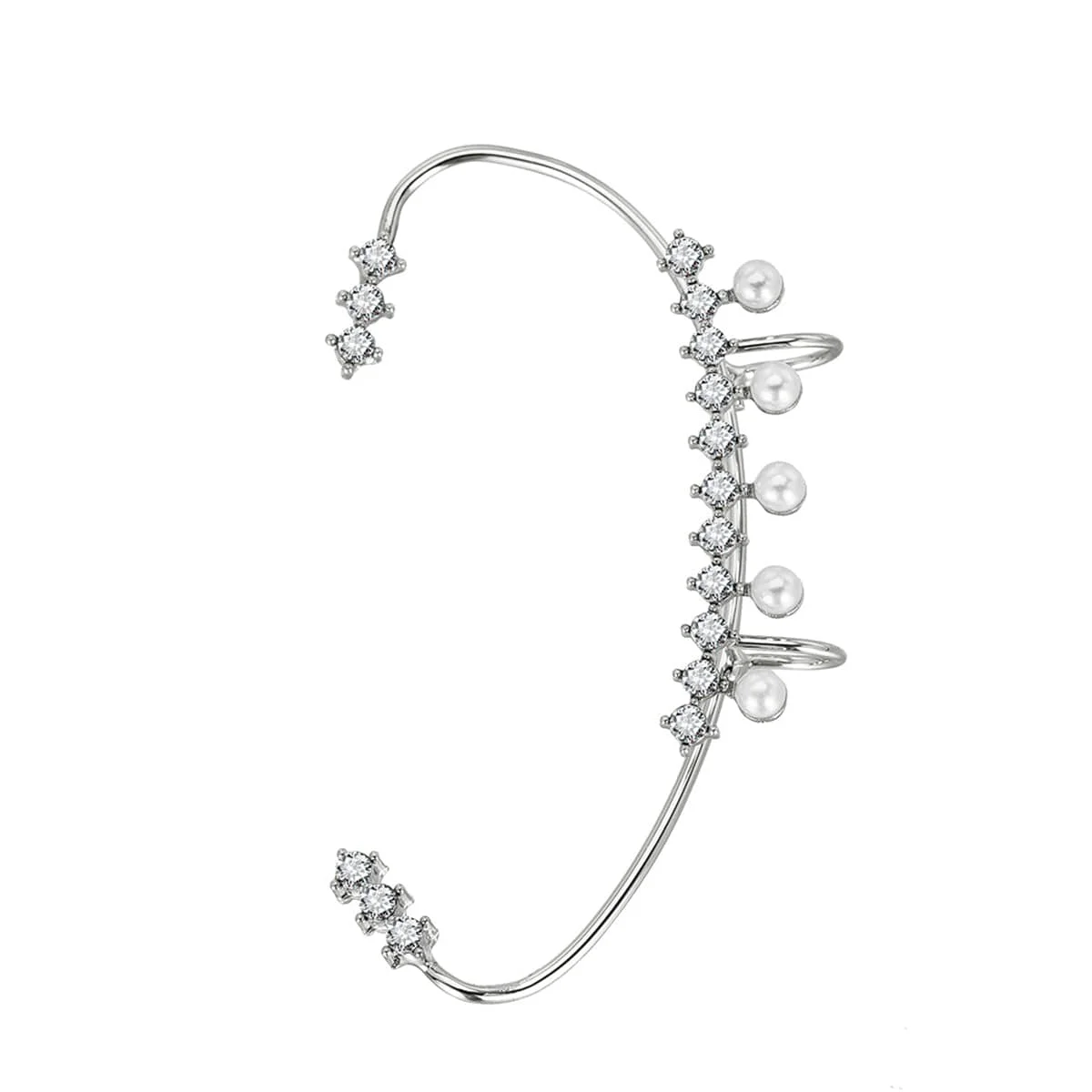 Sophisticated Cubic Zirconia Pearl Curved Ear Cuff Certified