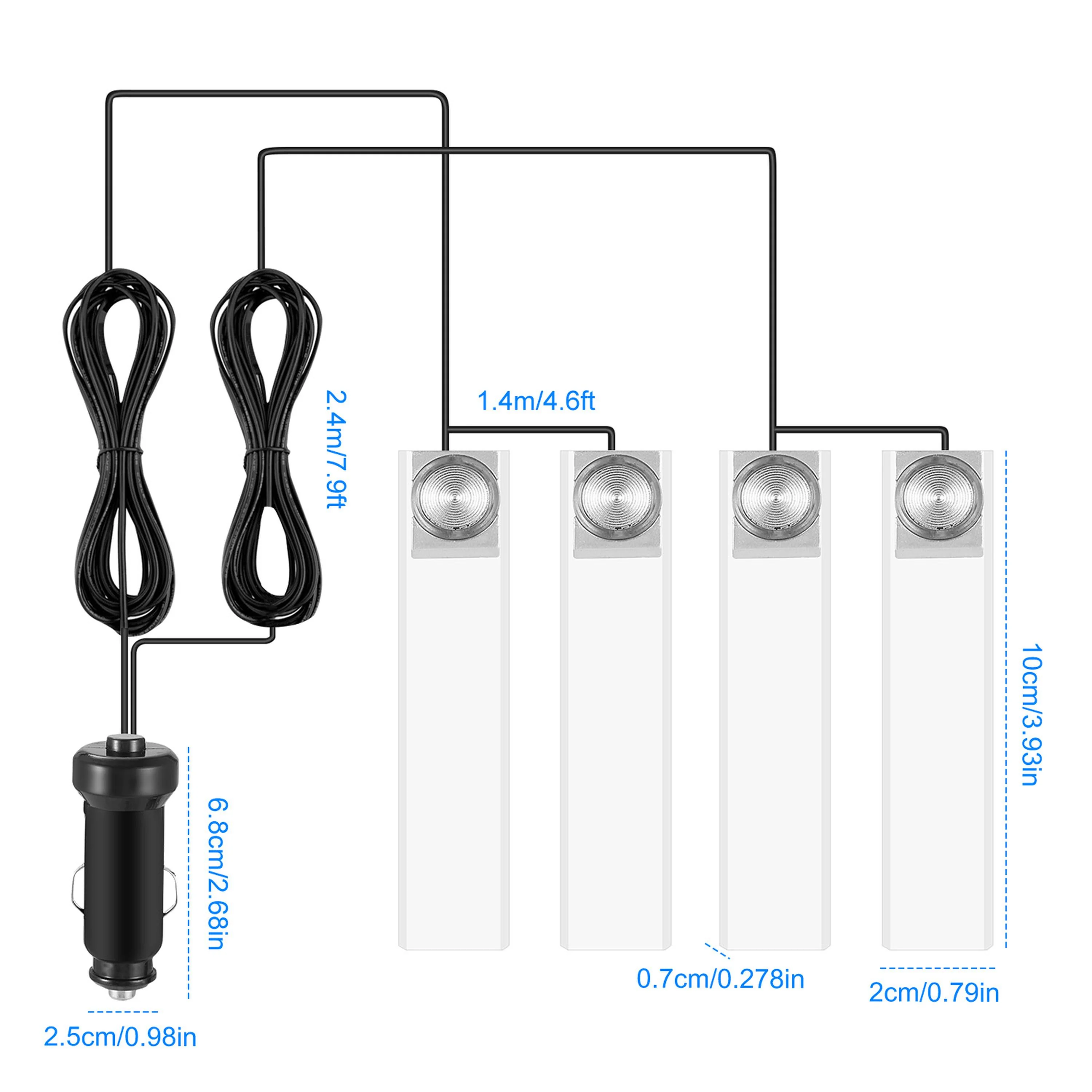 Premium Material Fresh Fab Finds 4Pcs Car Interior LED Atmosphere Light Car Charge Decorative Lamp DC 12V Blue Light Fast