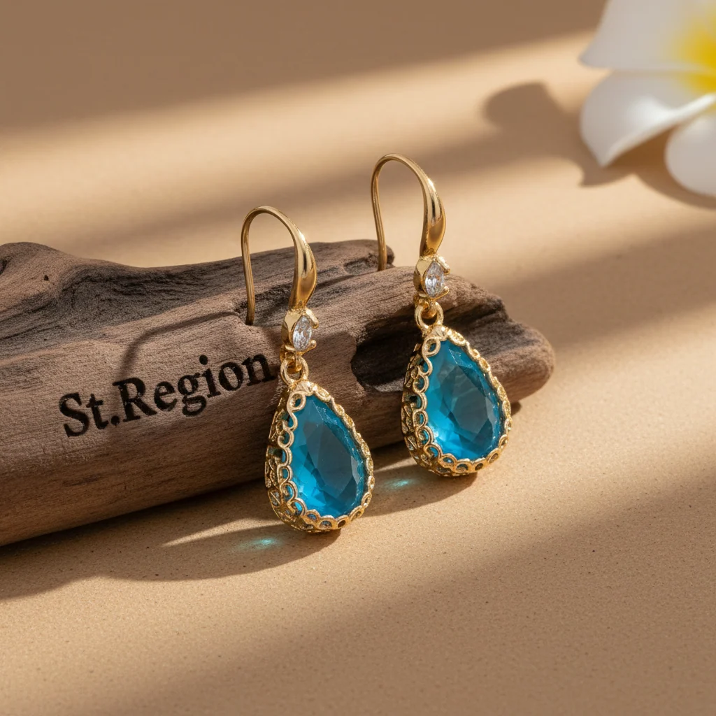 Comfortable Blue Crystal Cubic Zirconia Goldtone Teardrop Hook Earrings Expertly Made